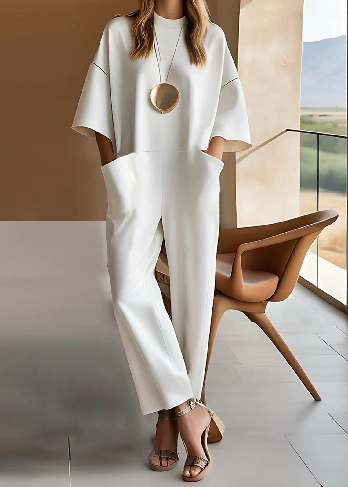 Grace | Women's Wide Leg Jumpsuit Short Sleeve Crew Neck