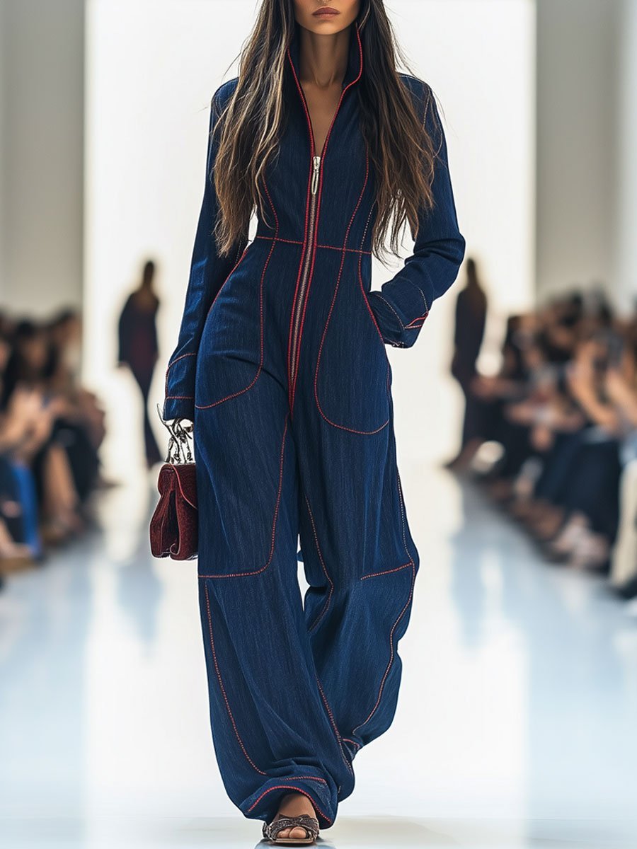 Luna | Women's Wide Leg Long Sleeve Zip-Front Jumpsuit