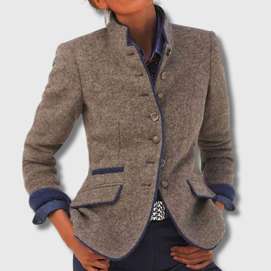 Madison | Women's Wool Blazer Stand-up Collar Button-Front Tailored