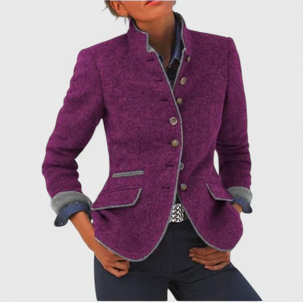 Madison | Women's Wool Blazer Stand-up Collar Button-Front Tailored