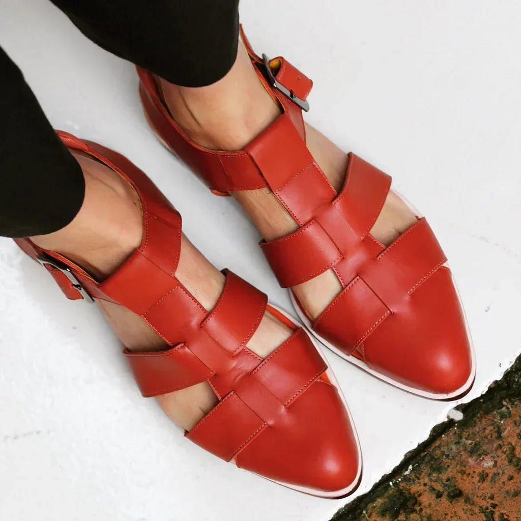 Isabella | Women's Woven Flat Sandals Buckle Strap Closed Toe